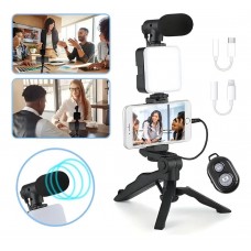 Trípode Soporte Celular Micrófono Luz Relleno Vlog Control